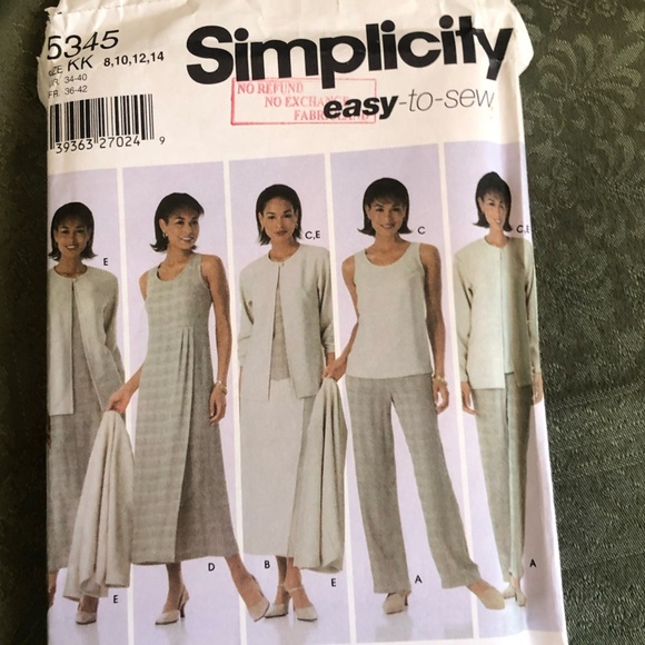 Simplicity 5345 pattern - tank top- dress- jacket- pants-skirt -8-14 - Picture 5 of 5
